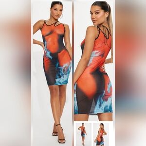 Vibrant Multicolor Mesh Bodycon Dress